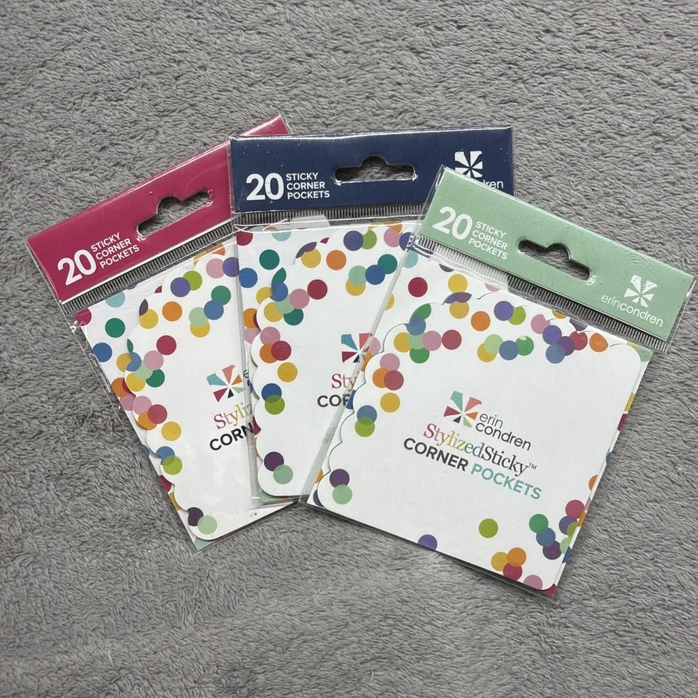 3 Erin Condren Planner Sticky Corner Pocket (60) Sealed Packet Pink Blue Mint
